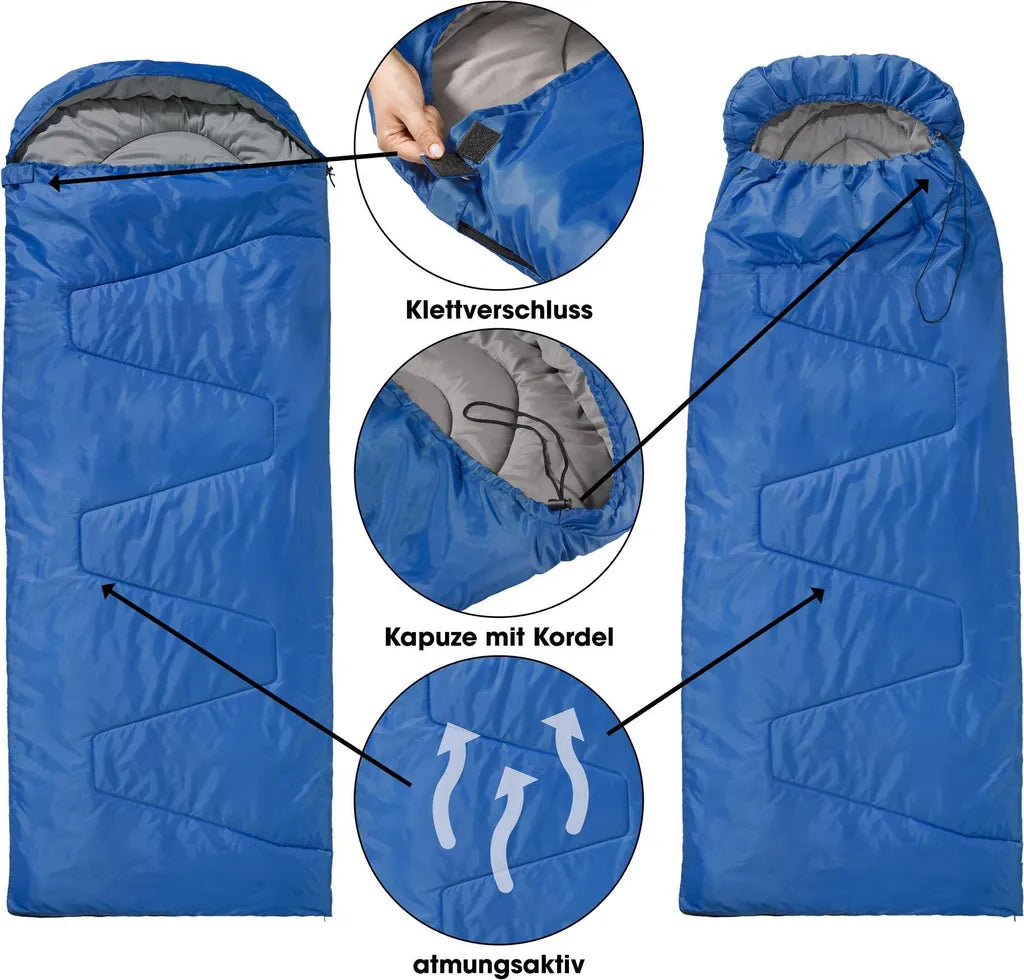  Deckenschlafsack XXL Blau Polyester 220x85 Mit Kapuze Füllung 200g/m²