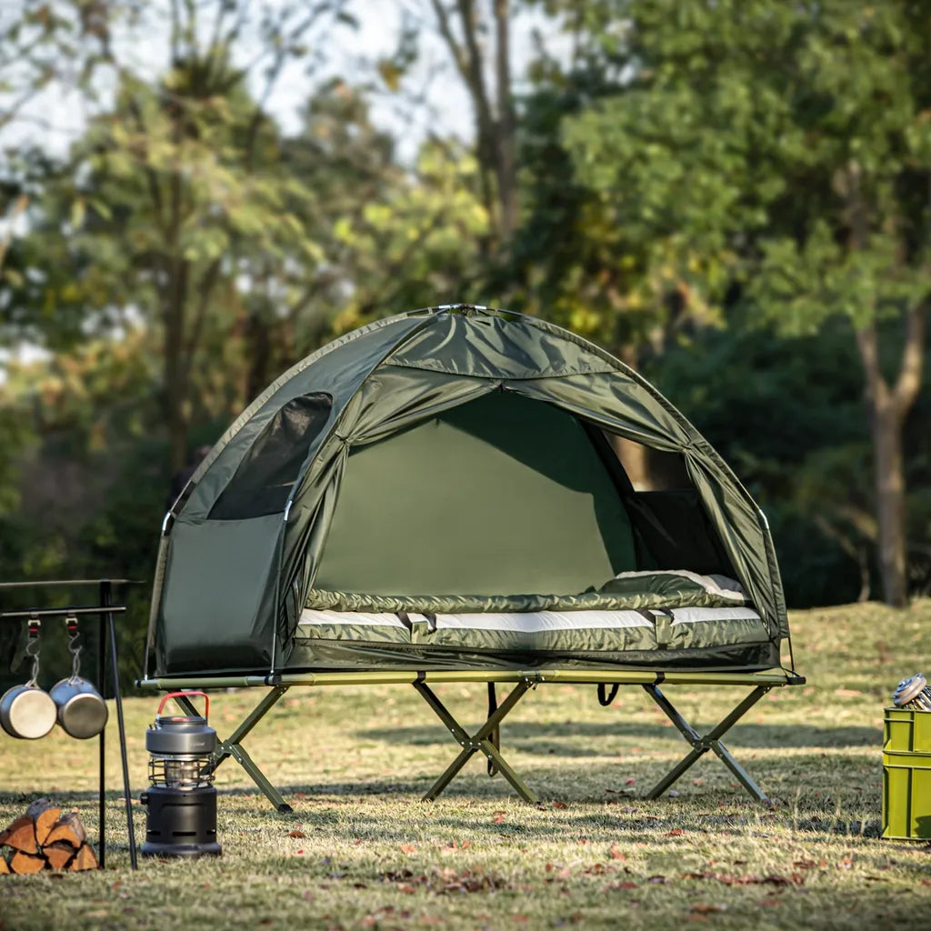  SoBuy® Feldbett 4in1-Zelt Mit Campingliege Schlafsack Luftmatratze Und Zubehör 1 Person OGS32-GR