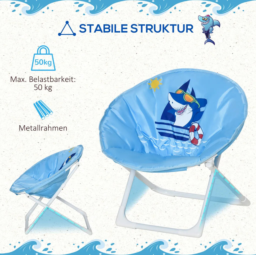  HOMCOM Moonchair Campingstühle Kinder Mondstuhl Faltbar Kinder-Klappsessel Klappbar In-& Outdoor Leicht Zu Tragen Für Kleinkind Mädchen Junge Stahl Blau Ø50 X 49H Cm