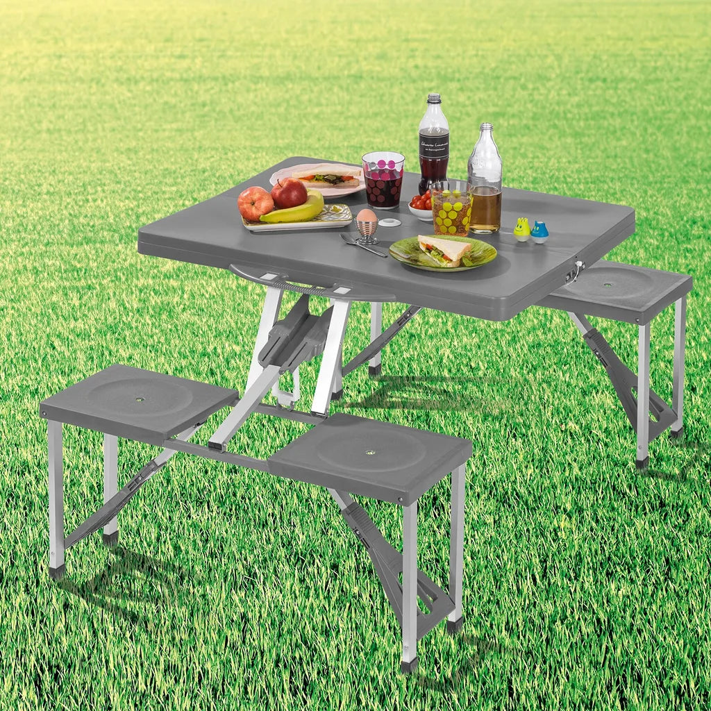  MAXXMEE Campingtisch - 85 X 65 X 67 Cm - Faltbar - Grau Campingtisch Klapptisch Klappbar Gartentisch Sitz Gruppe Bank Faltbar Picknick