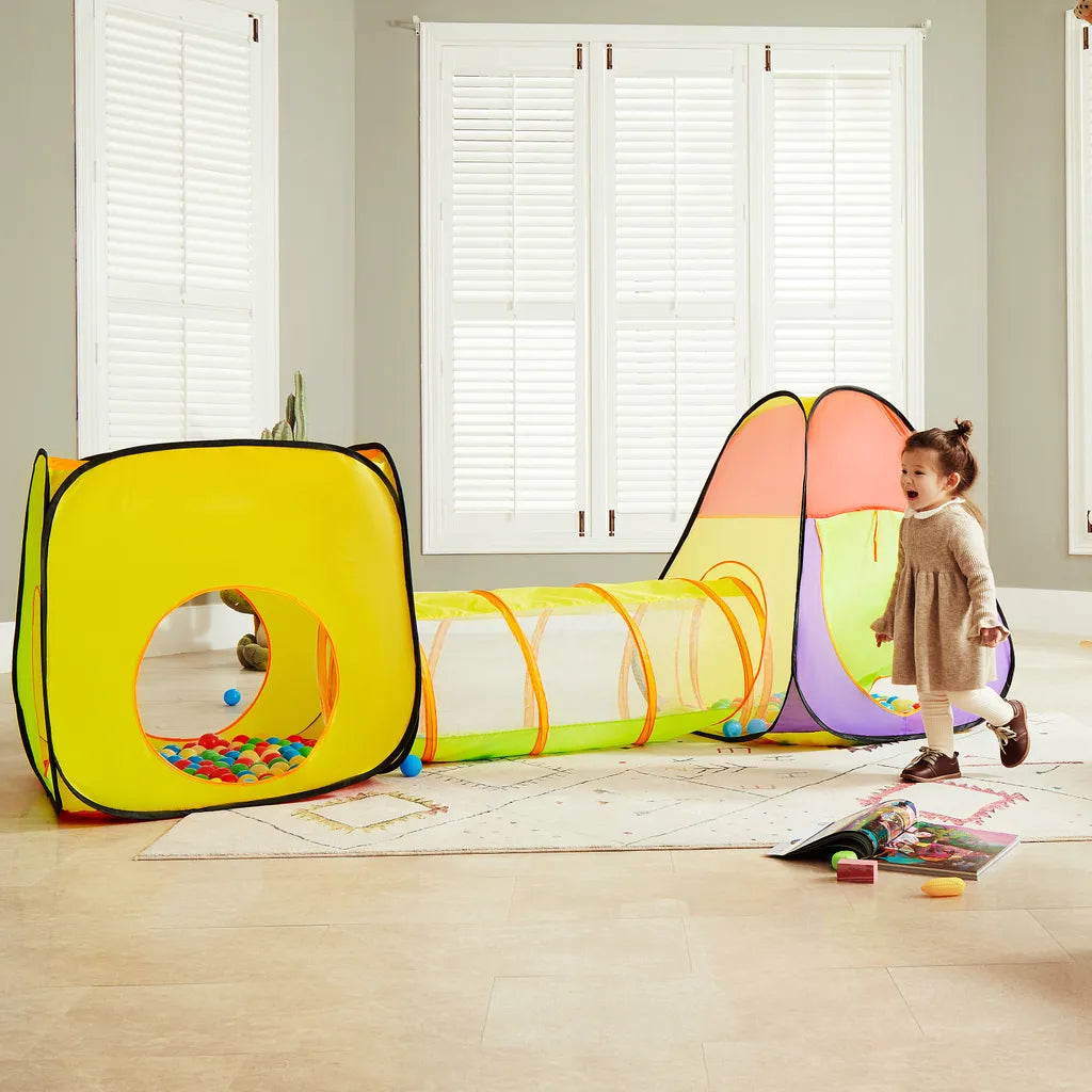  Spielwerk Spielzelt 3-teilig Pop Up Funktion Inkl. 200 Bälle Tragetasche Kinderzimmer Kinder Bällebad Spielhaus Krabbeltunnel Tipi