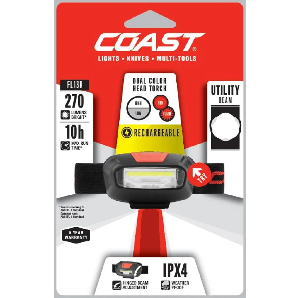 Coast FL13R Chargeable Headlamp, Including X2 Li-ion And X2 AAA Batteries