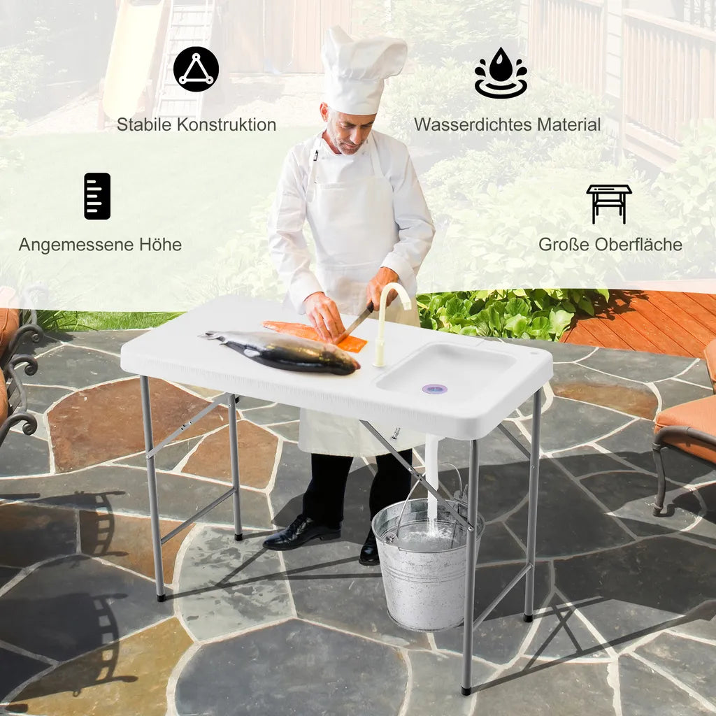  COSTWAY Tragbarer Fischreinigungstisch, Klappbarer Campingtisch Mit Spüle, Wasserhahn, Filetiertisch Outdoorspüle Für Garten, Camping, Angeln
