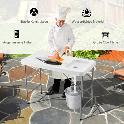  COSTWAY Tragbarer Fischreinigungstisch, Klappbarer Campingtisch Mit Spüle, Wasserhahn, Filetiertisch Outdoorspüle Für Garten, Camping, Angeln