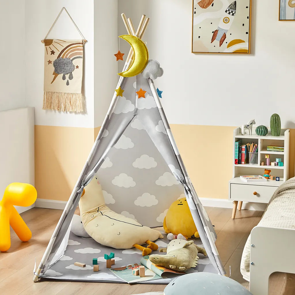  SoBuy OSS03-A01 Tipizelt Spielzelt Zelt Für Kinder Mit 1 Tür Spielhaus Kinderzelt (Grau/Wolke)