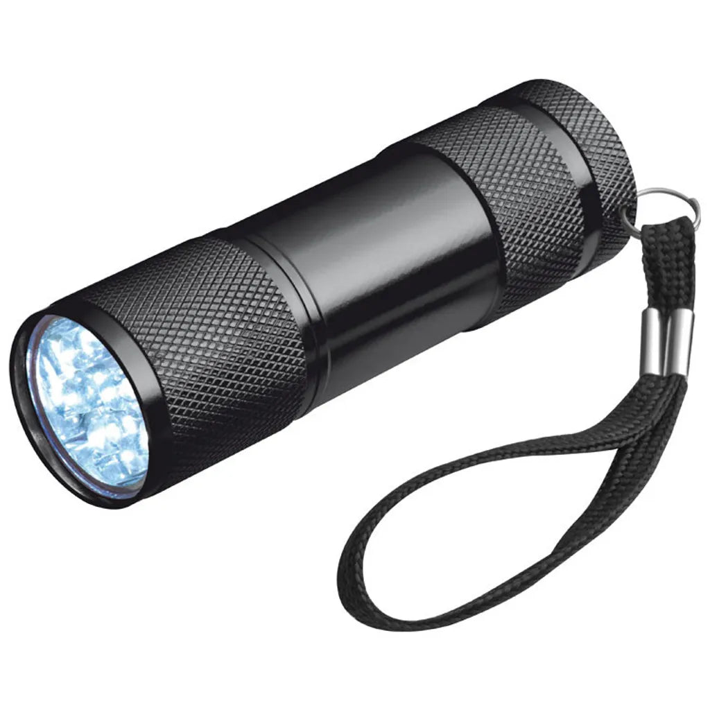  LED Taschenlampe / Mit 9 LED / Aus Aluminium / Farbe: Schwarz