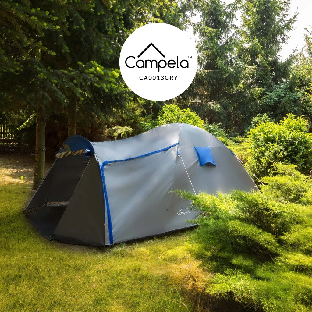  Campela Touristenzelt, Familienzelt, Tropical, Für 4 Personen, Wasserdicht 3000m, Geklebte Nähte, CA0013GRY