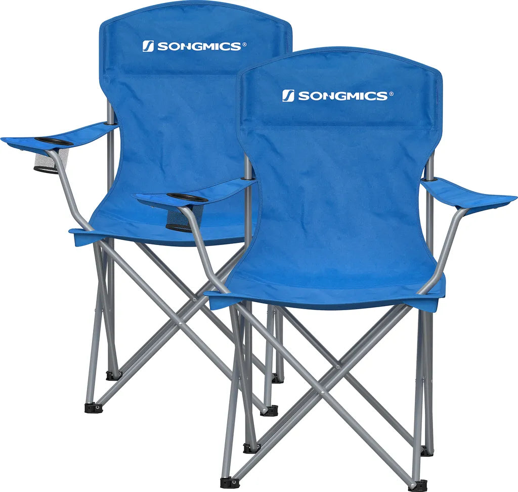  SONGMICS Campingstuhl, 2er-Set, Klappbar, Komfortabel, Klappstuhl Mit Robustem Gestell, Bis 150 Kg Belastbar, Mit Flaschenhalter, Outdoor Stuhl GCB08BU