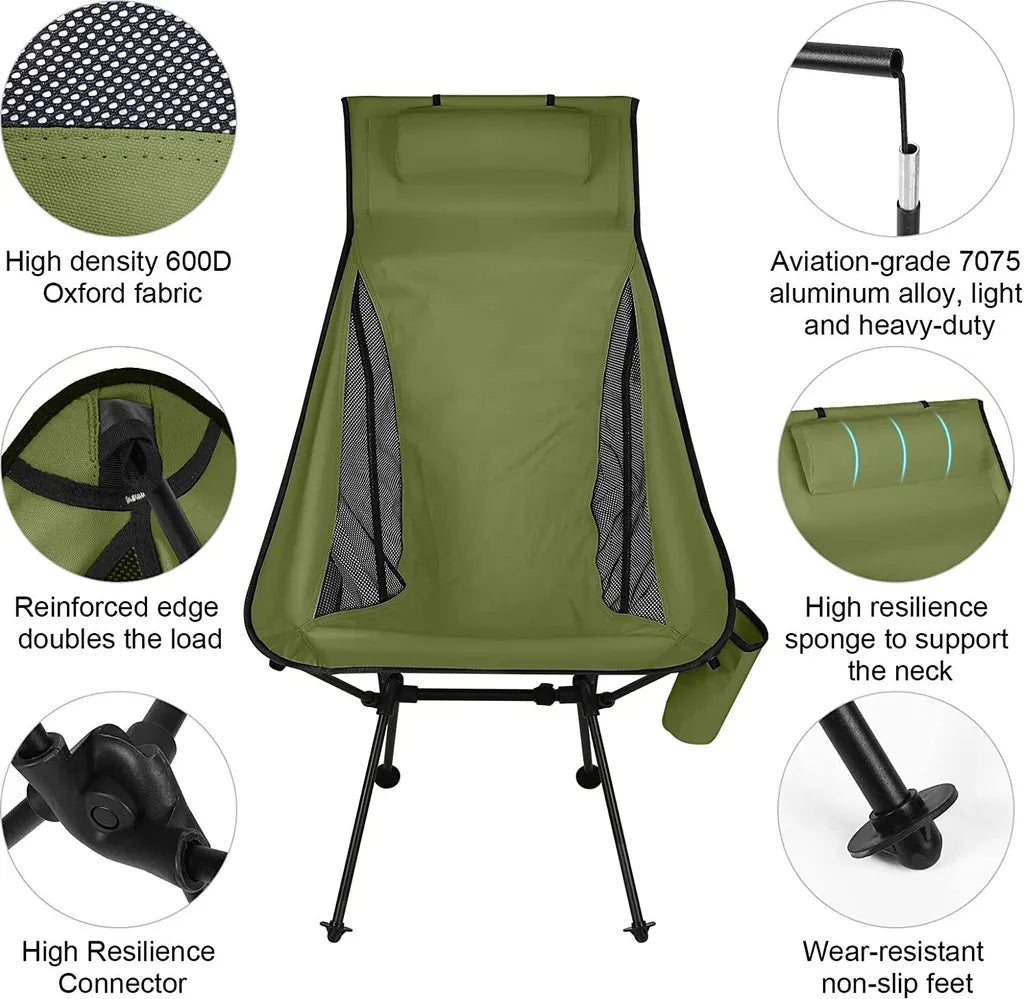  Faltbar Campingstuhl Mit Langer Rückenlehne Und Tragetasche Für Outdoor, Angeln, Wandern, Picknick