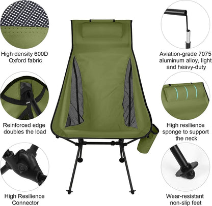  Faltbar Campingstuhl Mit Langer Rückenlehne Und Tragetasche Für Outdoor, Angeln, Wandern, Picknick