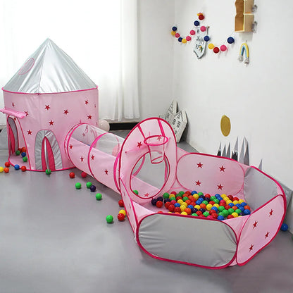  3-Teiliges Kinder Spielzelt Tunnel Spielplatz Pop-up Spielhaus Kinder Zelt Mit Krabbel Tunnel Und 1 Basketball-Korb
