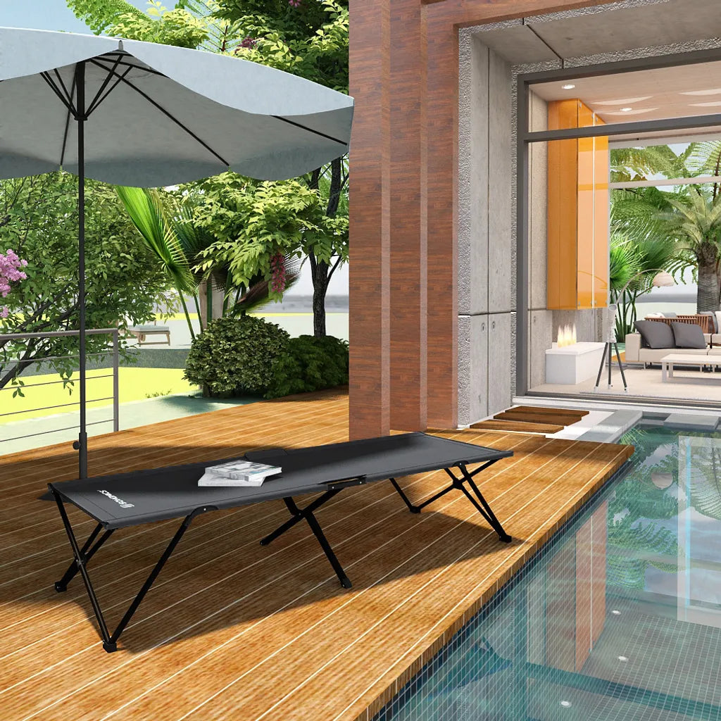  SONGMICS Campingbett Schwarz Oxford-Gewebe XL 206 X 75 X 45 Cm Bis 260 Kg Belastbar Feldbett Stahl Gartenliege Sonnenliege GCB25H