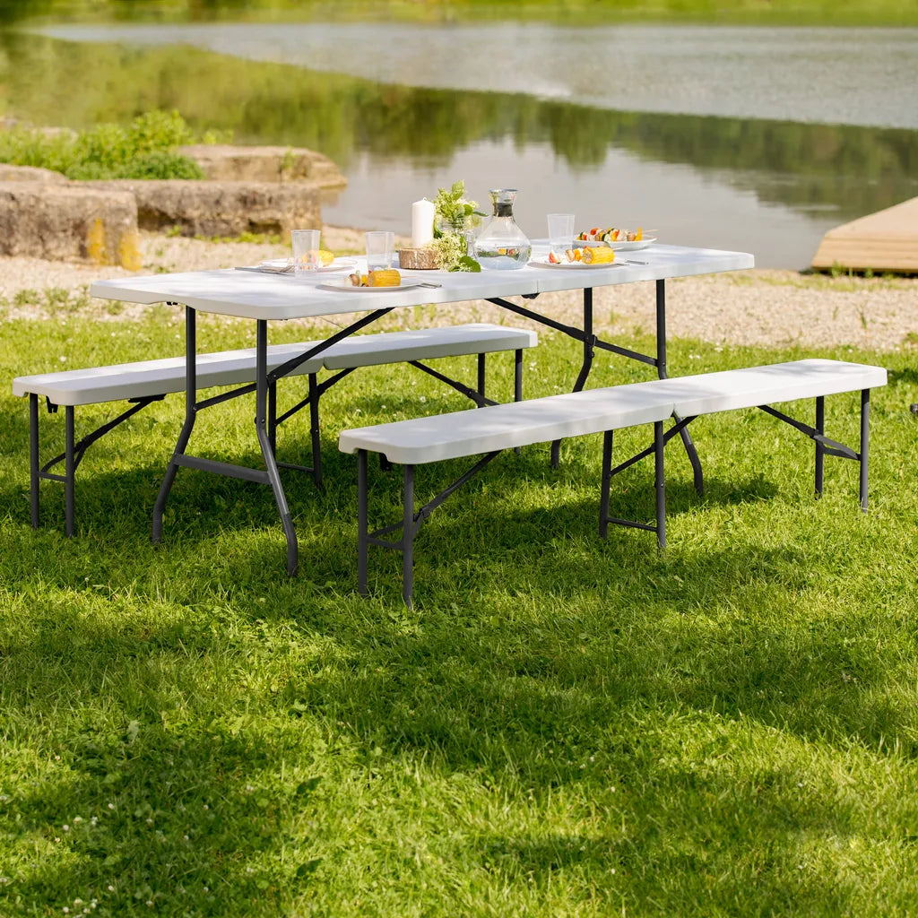  Tectake Campingtischgarnitur Klappbar - Schwarz-Rattanoptik