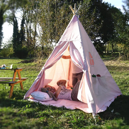  Hej Lønne Tipi Zelt Für Kinder (rosa, Einfarbig), Zelt, 4 Stangen, 120x120x150cm, Baumwolle