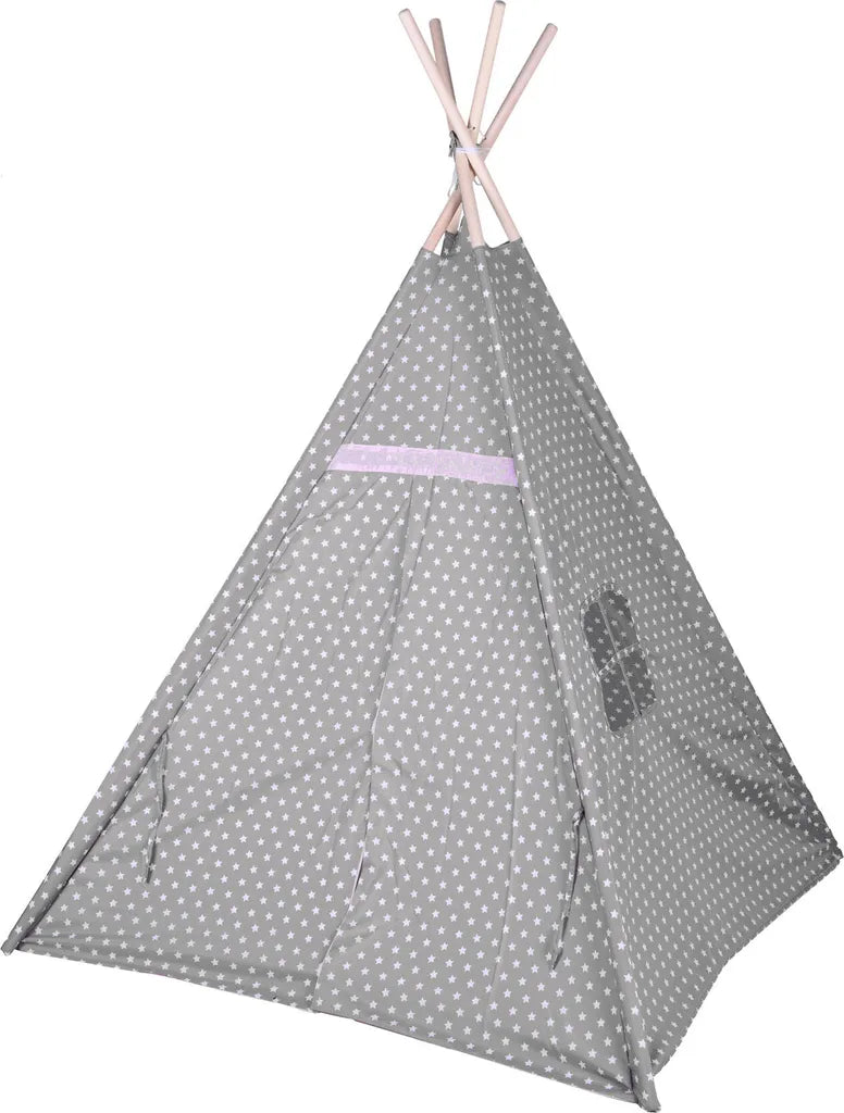  Kinder Spielzelt 160 Cm - Tipi Deko Zelt - Farbe: Grau Mit Sternen