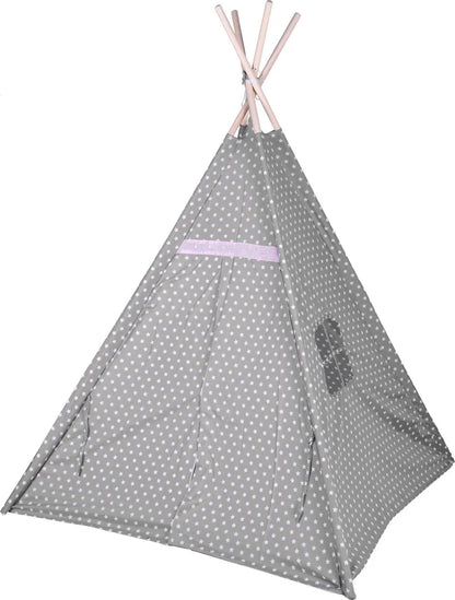  Kinder Spielzelt 160 Cm - Tipi Deko Zelt - Farbe: Grau Mit Sternen