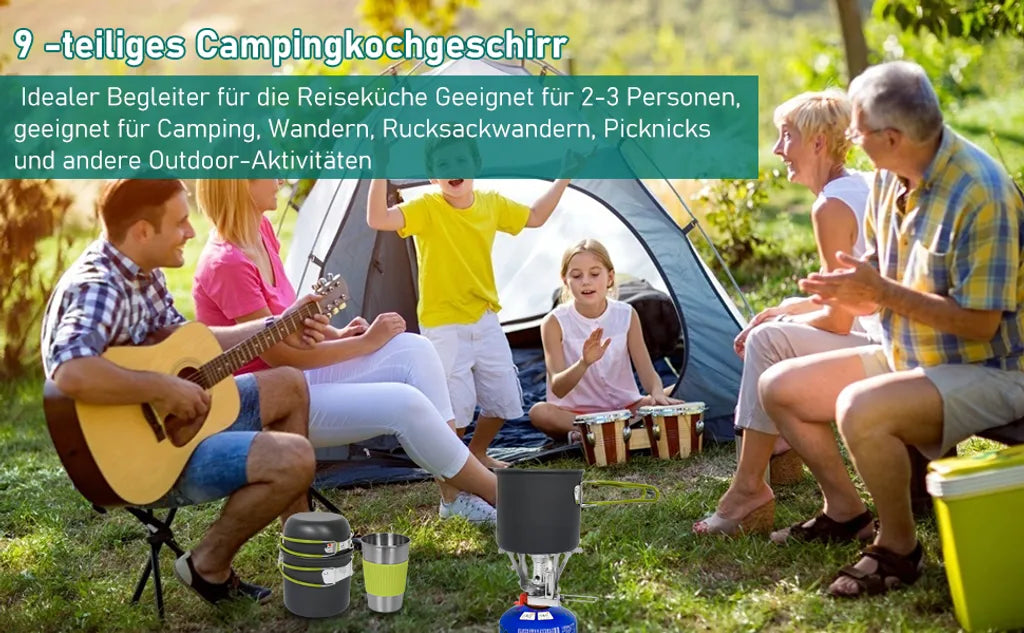  Wolketon 9x Camping Kochgeschirr Campingpfanne Packsack Kochset Trekking 1-2 Person Koch