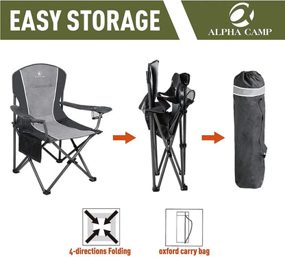  ALPHA CAMP Campingstuhl Faltbar Klappstuhl Gepolstert Mit Getränkehaltern Angelstuhl Mit Armlehnen Bis 160kg Outdoorstuhl Schwarzgrau