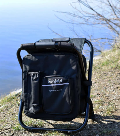  Highfeld® Sitzrucksack Ansitzrucksack Mit Hocker Black Campinghocker Angelhocker Falthocker