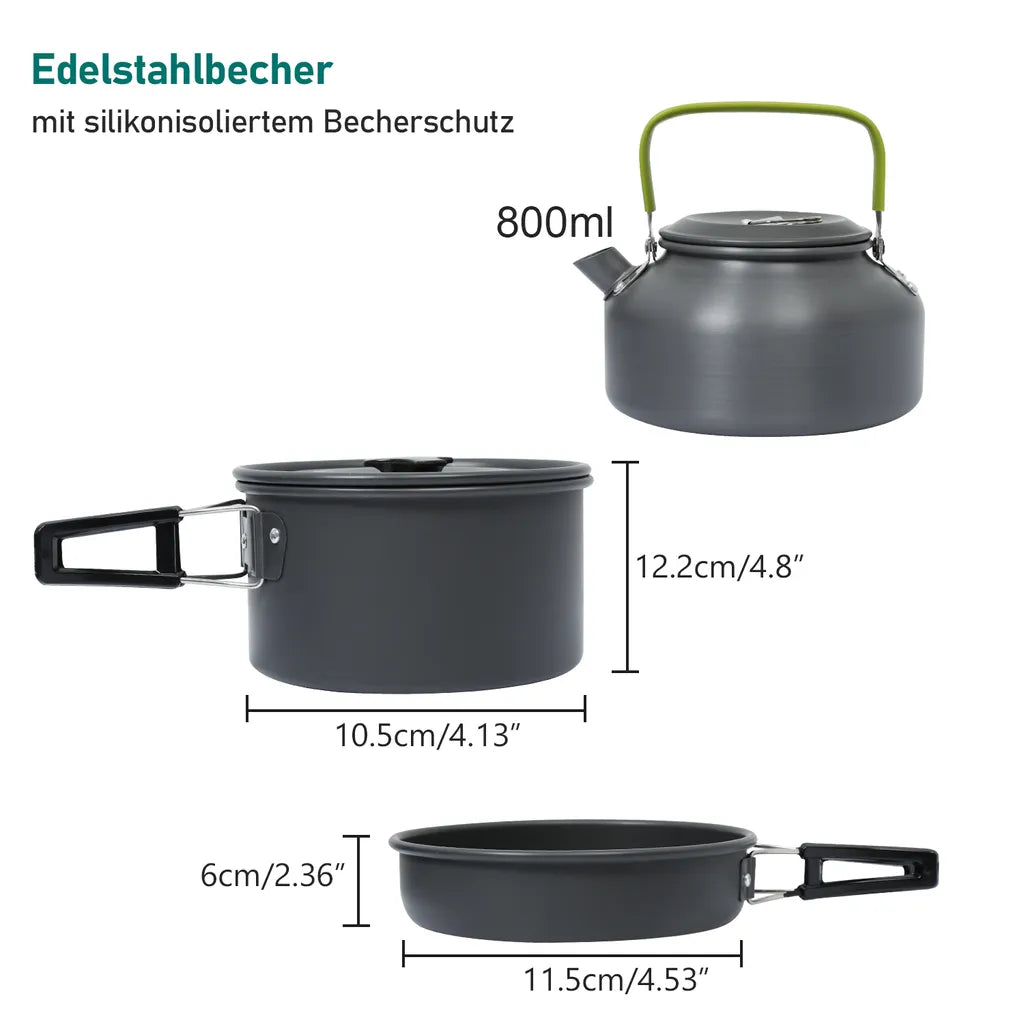 EINFEBEN 12x Camping Kochgeschirr Campinggeschirre 2-3Person Faltbare Wasserflasche 800ml Löffel Kochset
