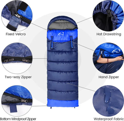  Links Schlafsäcke - Zum Zusammenzippen, Um Einen Riesigen Doppelschlafsack Zu Bilden - Camping, Wandern, Outdoor Blau