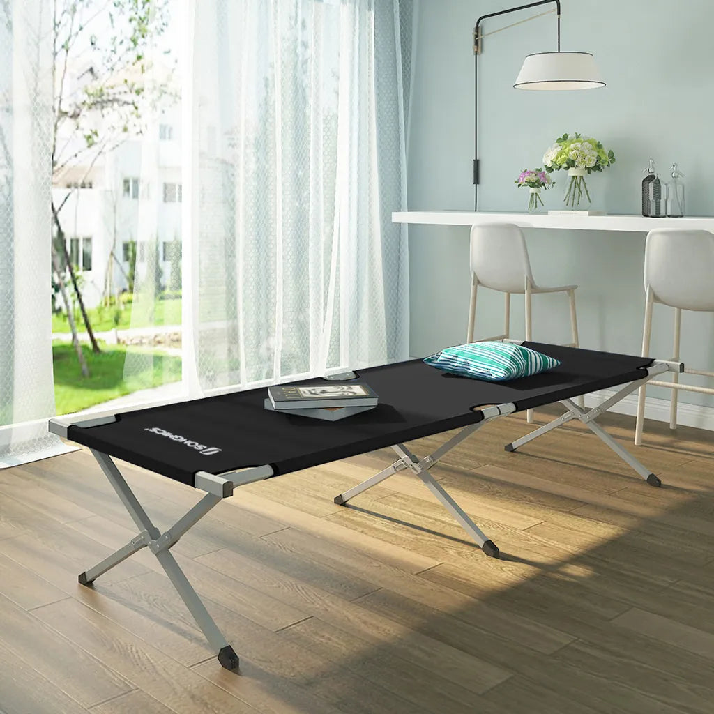  SONGMICS Gartenliege Schwarz Oxford-Gewebe XXXL 210 X 72 X 45 Cm Bis 260 Kg Belastbar Feldbett Stahl Sonnenliege GCB21H