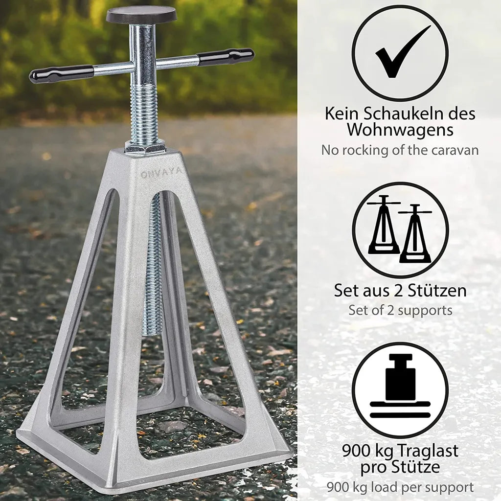  ONVAYA® Stützböcke Für Wohnwagen | Set Aus 2 Stück Wohnwagenstützen | Unterstellböcke Höhenverstellbar | Abstellböcke Wohnmobil | Aluminium | 900 Kg Pro Stütze