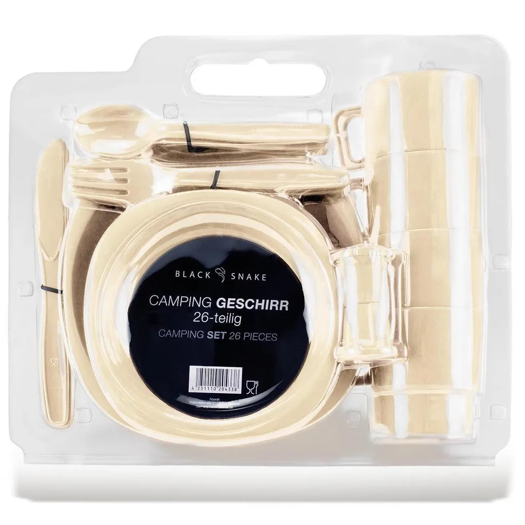  Black Snake® Camping Geschirrset | 26 Tlg. Bruchfestes Outdoor Geschirr- Und Besteckset Für 4 Personen | Beige