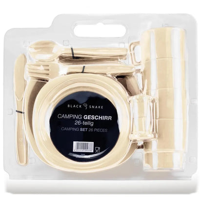  Black Snake® Camping Geschirrset | 26 Tlg. Bruchfestes Outdoor Geschirr- Und Besteckset Für 4 Personen | Beige