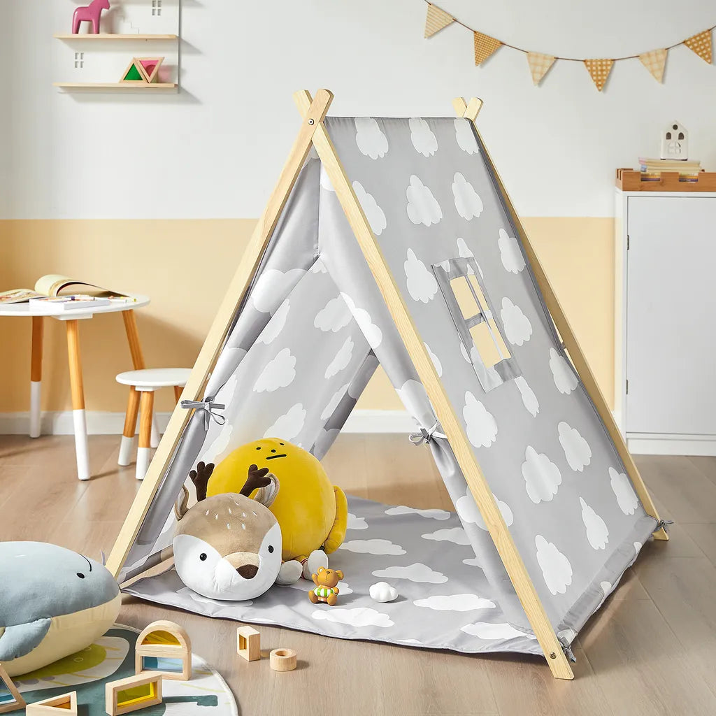  SoBuy OSS02-F01 Spielzelt Zelt Für Kinder Mit 2 Türen Und Einem Fenster Spielhaus (Hellgrau/Wolke) BHT Ca.: 105x109x100cm
