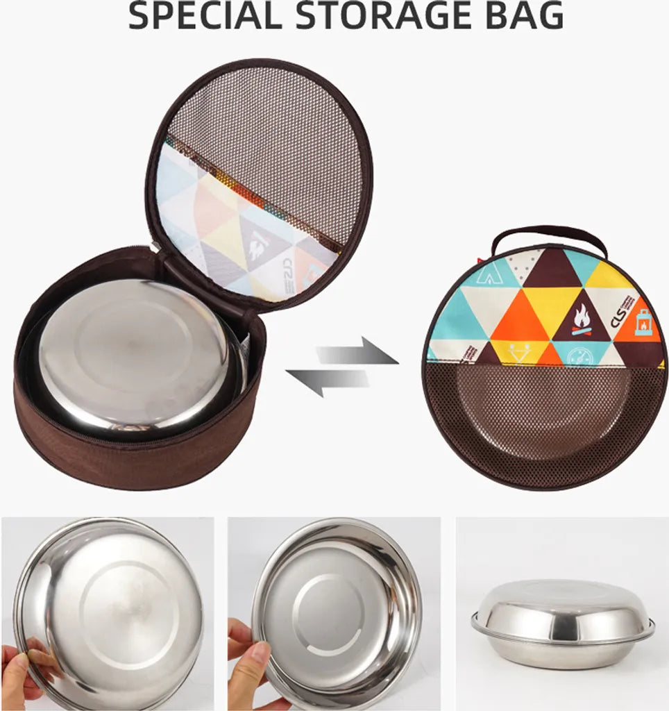  CLS 22-teiliges Tragbares Essteller-Set, Camping-Geschirr-Set, Polierter Edelstahl, Schš¹sseln, Suppent?pfe Mit Aufbewahrungstasche Fš¹r Das Kochen Im Freien, Camping, Picknick, Grillen