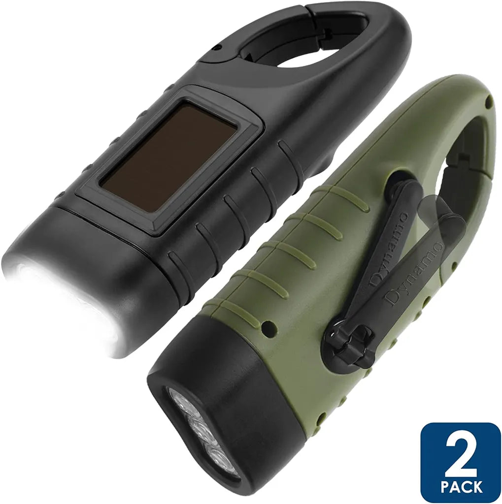  2er Solar LED Taschenlampe Handkurbel Wiederaufladbare Mit Wanderschnalle, Dynamo Taschenlampe, Taschenlampenkurbel Für Outdoor/Camping/Notfall (Grün+Schwarz)