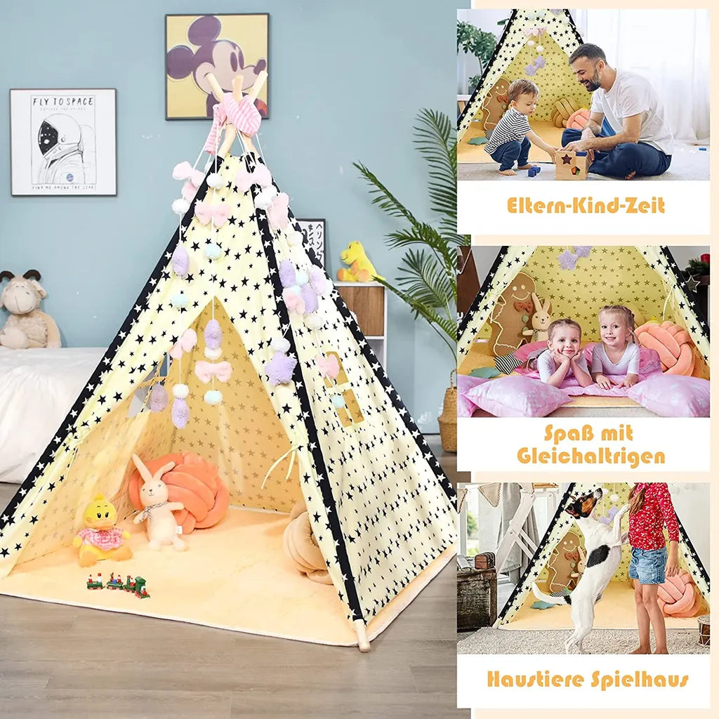  COSTWAY Kinderspielzelt Tipi Zelt Für Kinder Spielzelt Tragbar Kinderzelt Spielhaus Zelt Mit Bodenmatte Für Kinderzimmer