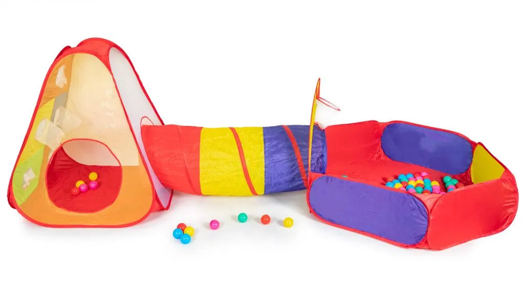  COIL Kinderspielzelt, Spielzelt - Trockenpool + 100 Bälle, Kinderzelt Mit Kriechtunnel, Bällebad, Teilhaus, Spielhaus, Mehrfarbig