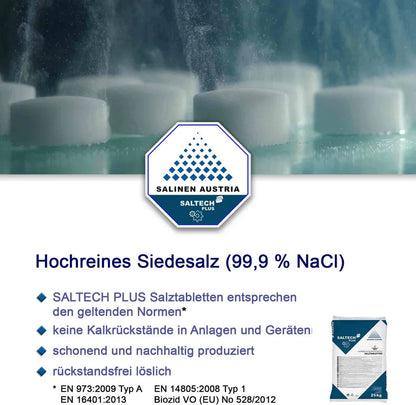  SALTECH Plus 25kg Salztabletten Regneriersalz Wasserenthärtung Wasserenthärter