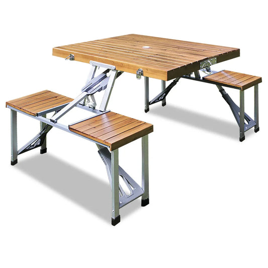  Deuba Alu Campingtisch Mit 4 Stühlen Klappbar Koffertisch Sonnenschirmhalter Tragegriff Sitzgruppe Campingmöbel Set Holz