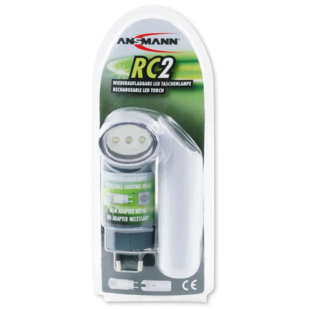  ANSMANN RC 2 Akku-Taschenlampe Mit 3 LED Schwenkbar In Steckdose Laden (20m, 3h)