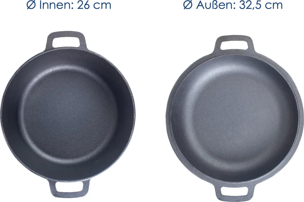  Hanseküche Gusseisen Topf – Bereits Eingebrannter Topf Zum Brot Backen Mit Ø 26 Cm – Hochwertiges 2in1 Set