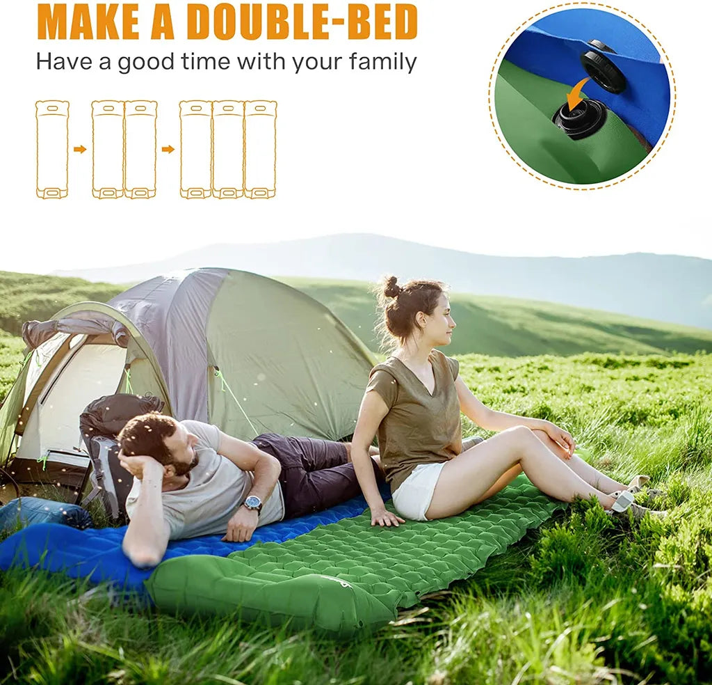  Relefree Isomatte Camping Selbstaufblasend Mit Fußpresse Kleines Packmaß Ultraleicht - Camping Luftmatratze Wasserdicht Mit Kissen , Mehrweg，Tannengrün