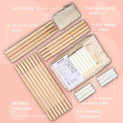  Tipi Kinderzelt Aus 100% Naturmaterialien; Kinderzimmer -Zelt Aus Baumwolle & Holz Für Drinnen & Draußen (Beige)