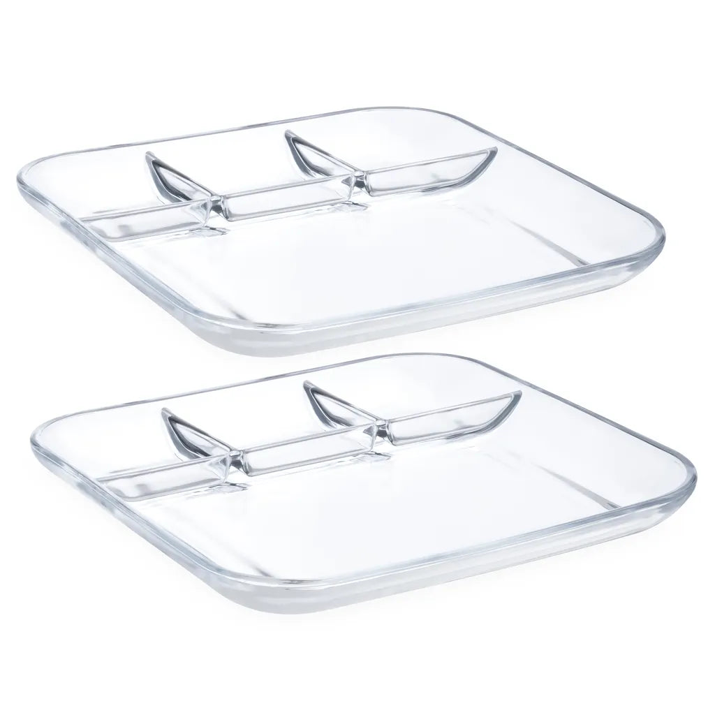  Navaris 2er Set Portionsteller Mit Unterteilung Aus Glas - 2x Geteilter Teller Für Portionskontrolle Mit 4 Fächern - Snack Plate Mit Trennwänden