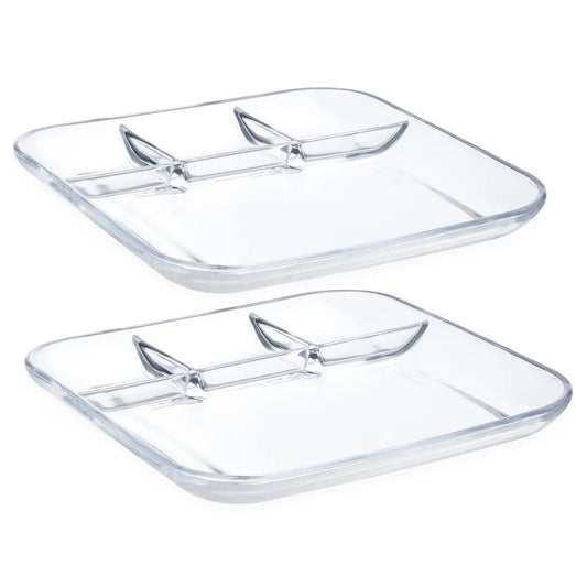  Navaris 2er Set Portionsteller Mit Unterteilung Aus Glas - 2x Geteilter Teller Für Portionskontrolle Mit 4 Fächern - Snack Plate Mit Trennwänden