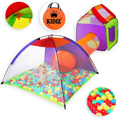  KIDIZ® Spielzelt Spielhaus Babyzelt ✓ 200 Bälle ✓ Bällebad ✓ Kinderzelt | Ideal Für Zuhause & Im Garten | Tasche | Tunnel, Größe:XXL