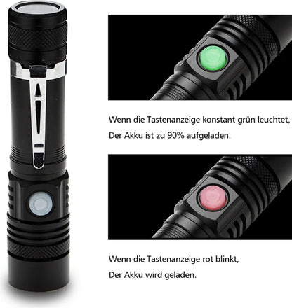  EINFEBEN 2x Super Hell Taschenlampe LED Taschenlampen Taktisches Fackel USB 18650 Akku Batterie Flashlight Wiederaufladbare