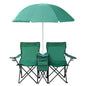  2er Partner Anglerstuhl Campingstuhl Mit Sonnenschirm Und Kühlfach, Farbe:Grün