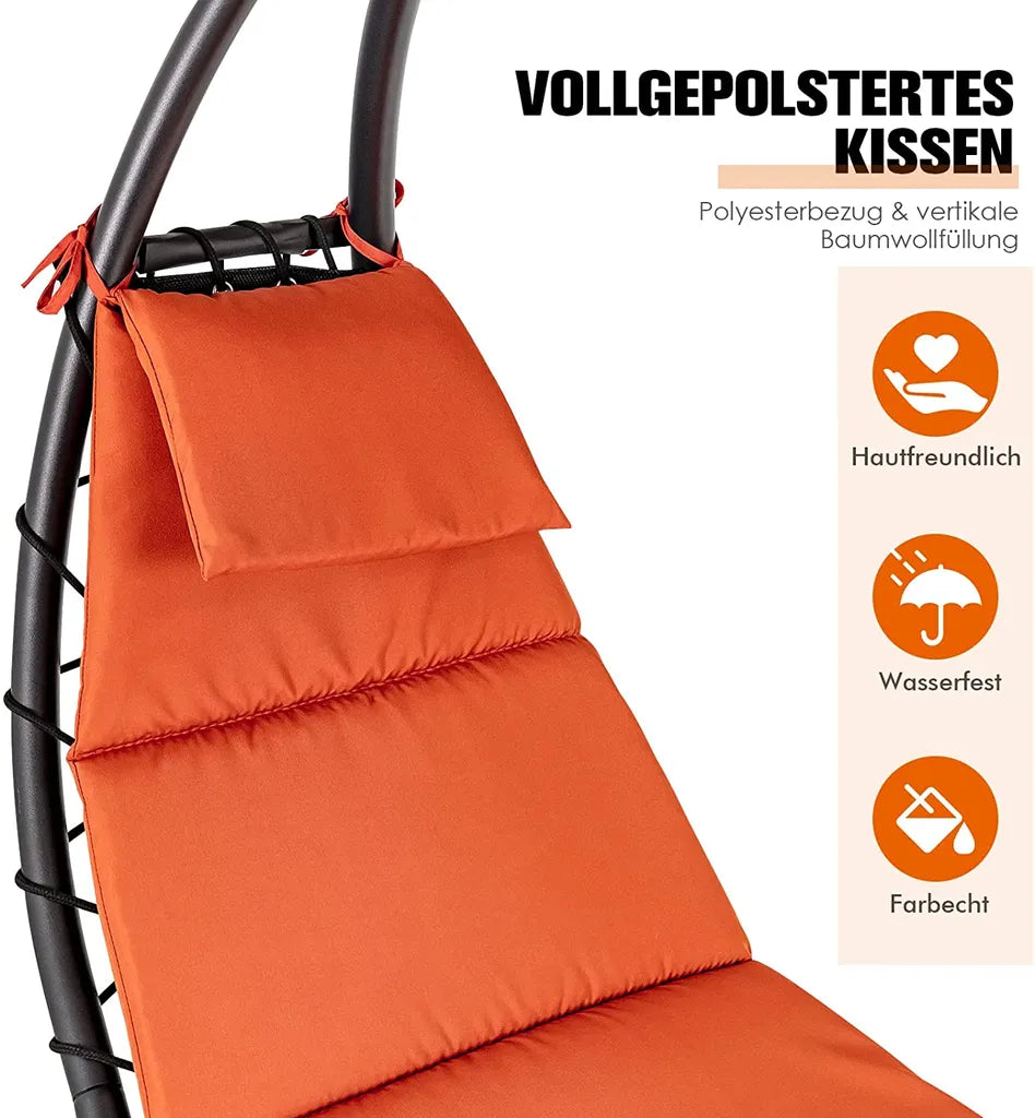 COSTWAY Hängeliege Schwebeliege Mit Sonnenschirm Und Auflage, Sonnenliege Relaxliege Bis 150kg Belastbar, Schaukelliege Für Balkon, Pool, Garten (Orange)