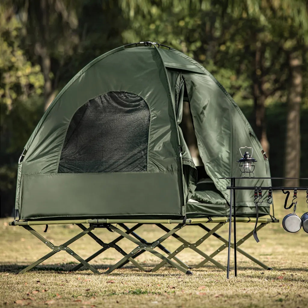  SoBuy OGS32-L-GR Feldbett 4in1-Zelt Mit Campingliege Schlafsack Luftmatratze Und Zubehör Campingzelt 2 Personen
